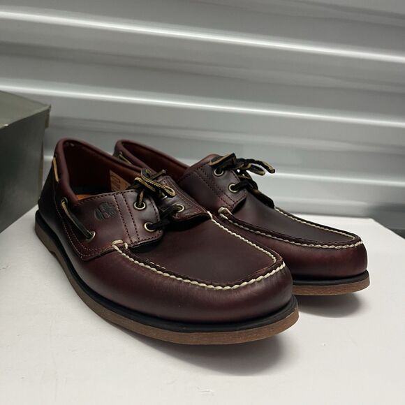 TIMBERLAND MENS CLASSIC 2 EYE ROOT BEER SHOE BROWN FULL GRAIN BOAT SHOE SZ 14 main image 8